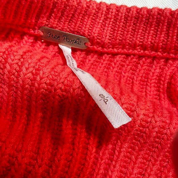 Free People Bright Orange Slouchy Ribbed Knit Sweater Women’s Size S Oversized - Picture 3 of 4